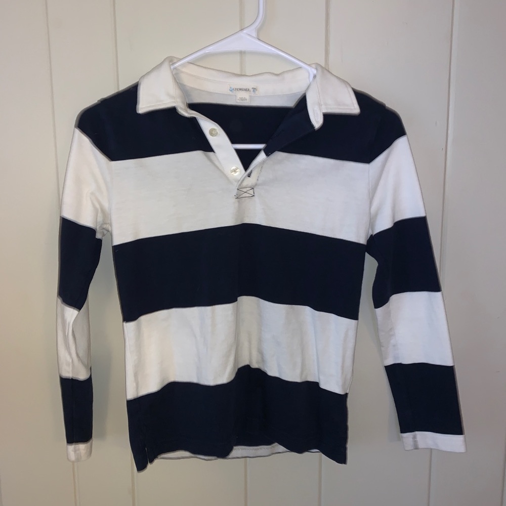 Navy and white stripped golf shirt